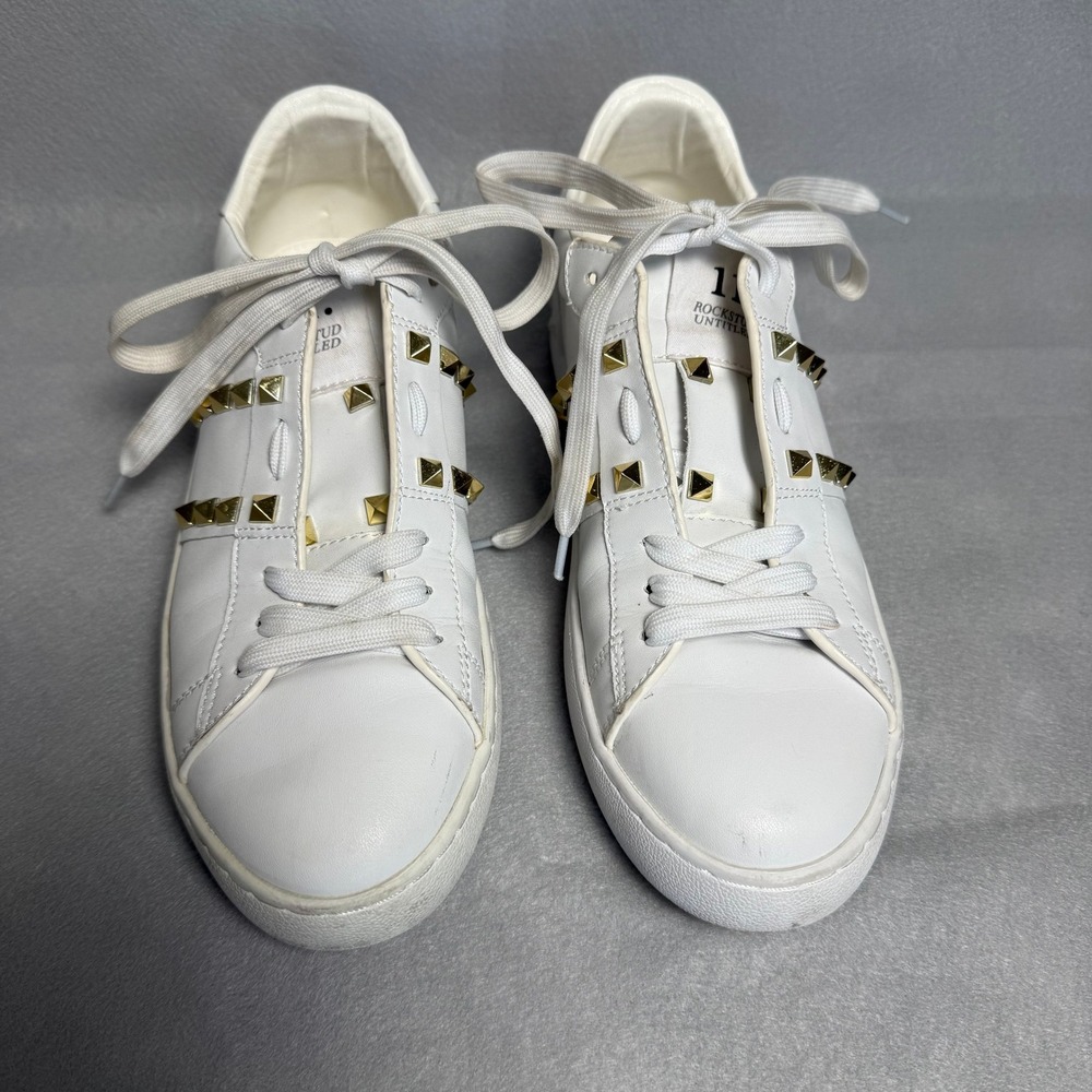 Valentino Garavani Rockstud Untitled White Leather Sneakers Gold Studs 39